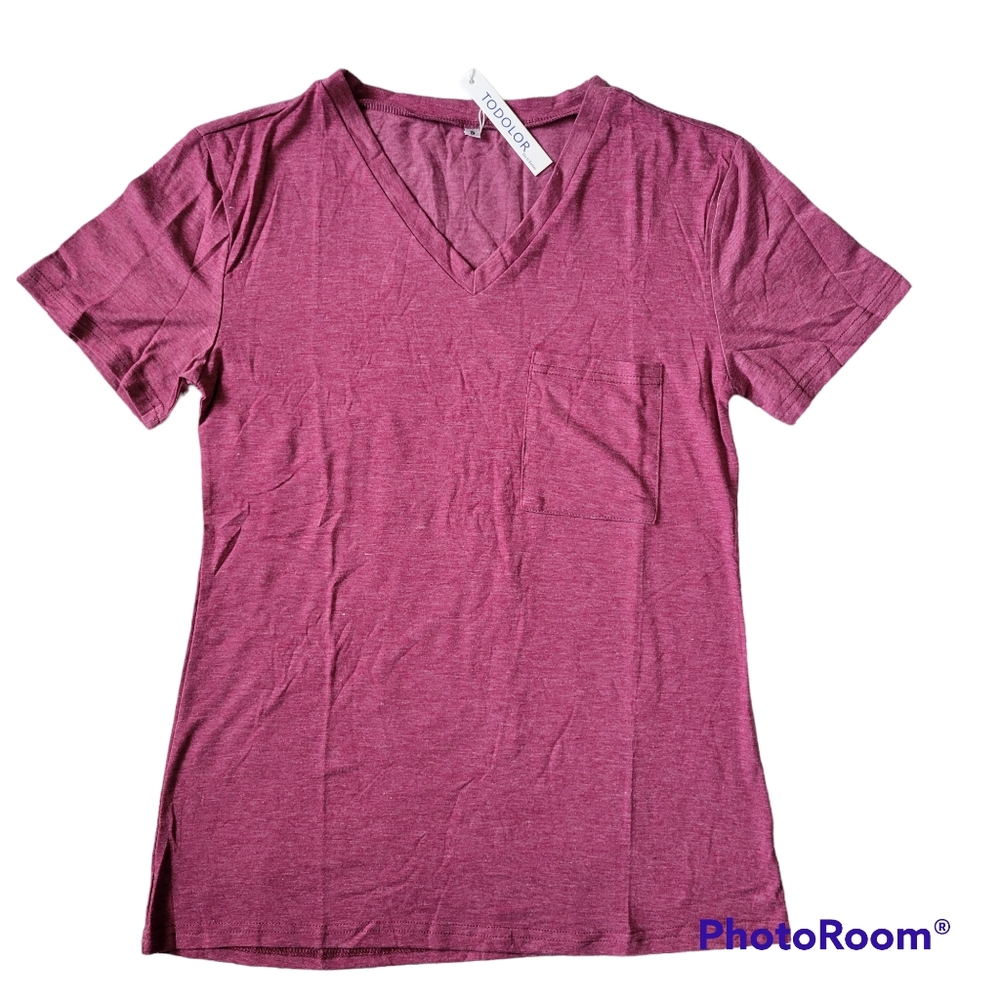 🆕️Todolor V-neck Chest Pocket Short Sleeve T-shirt Women's S